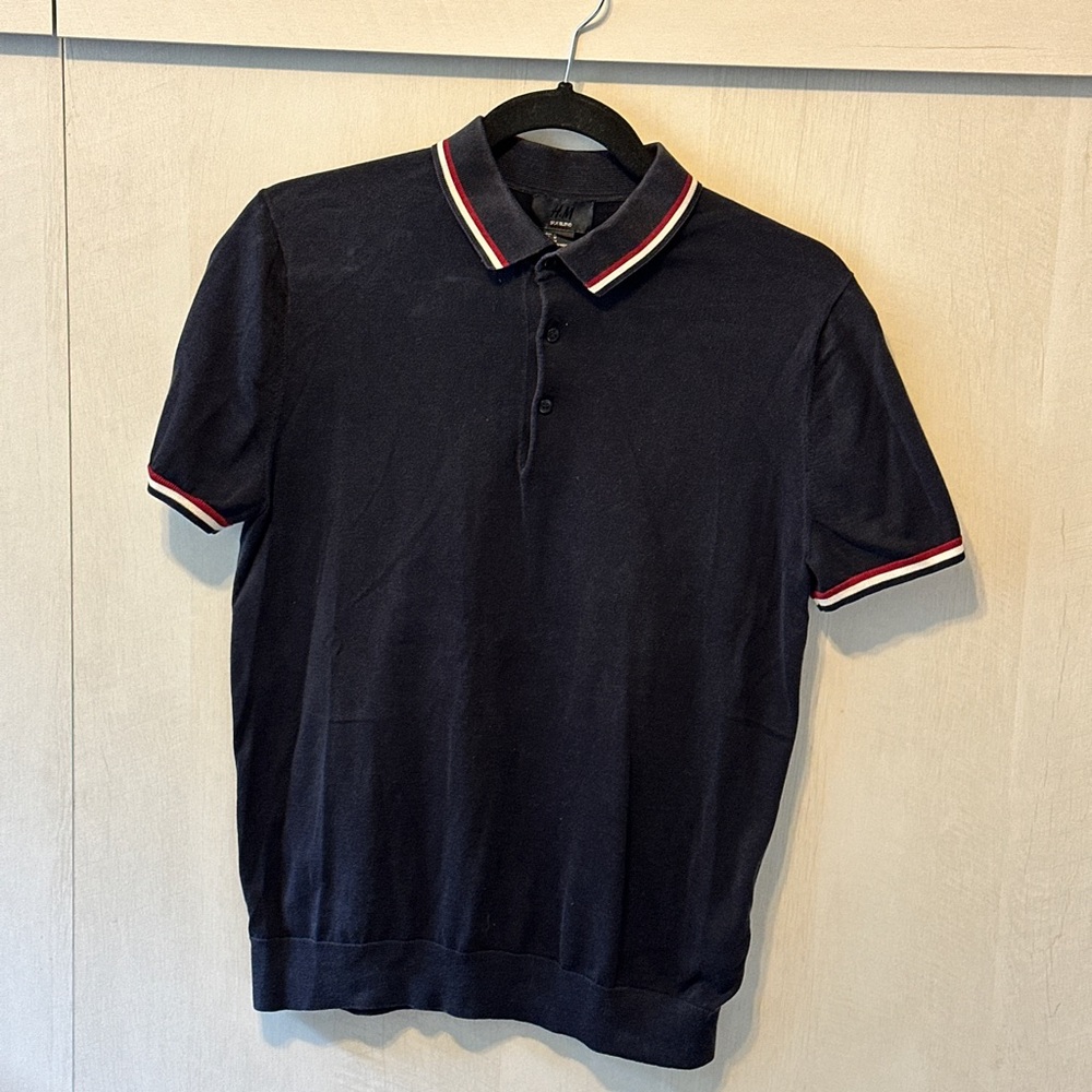 H&M Navy Polo with Red and White Accents